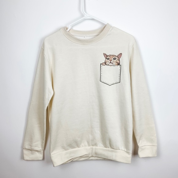 Sweaters - Kitty Crewneck Yellow Sweatshirt Large